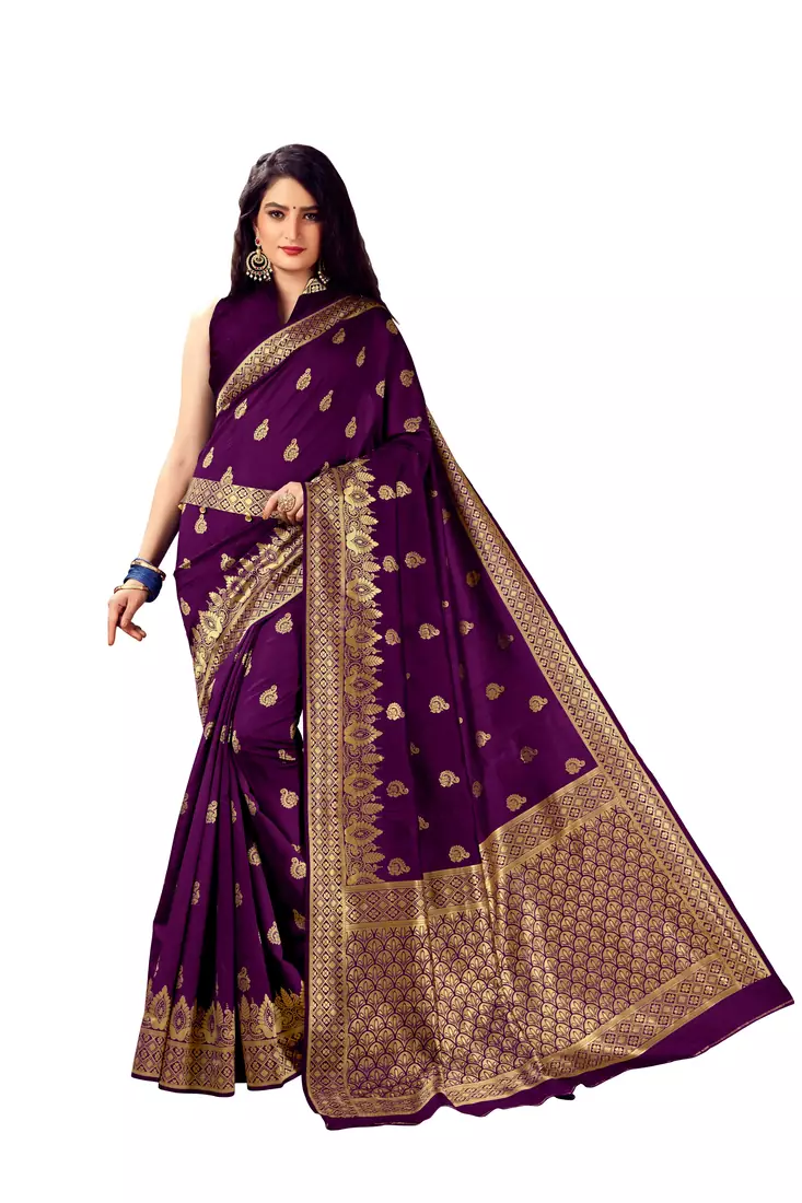 Wine woven art silk saree saree with blouse