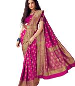 Pink woven banarasi silk saree with blouse