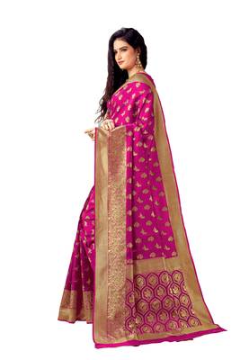 Pink woven banarasi silk saree with blouse 2