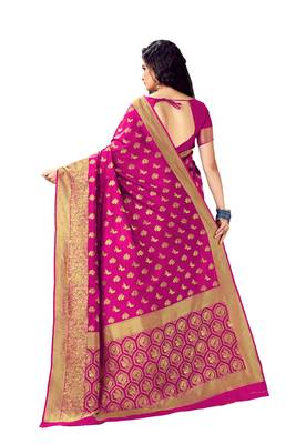 Pink woven banarasi silk saree with blouse 3