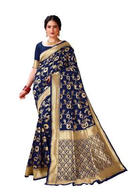 Navy blue woven art silk saree saree with blouse 1