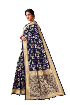 Navy blue woven art silk saree saree with blouse 2