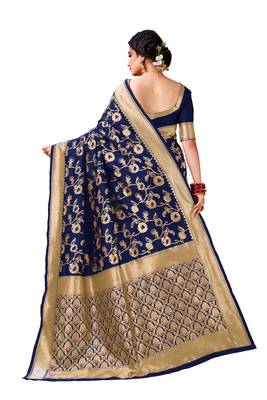 Navy blue woven art silk saree saree with blouse 3