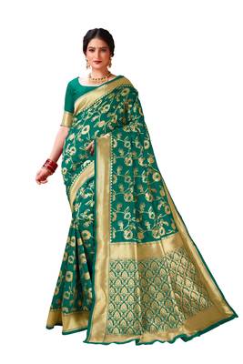 Olive woven art silk saree saree with blouse 1