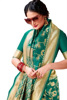 Olive woven art silk saree saree with blouse 4