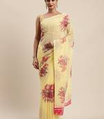 Yellow woven chiffon saree with blouse
