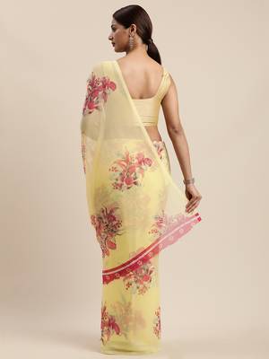 Yellow woven chiffon saree with blouse 2