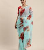 Sea green woven chiffon saree with blouse