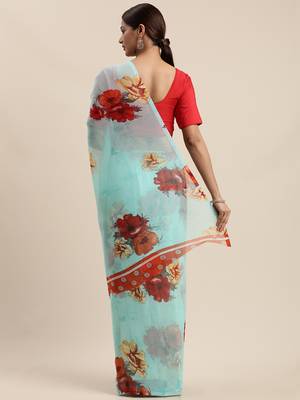 Sea green woven chiffon saree with blouse 2
