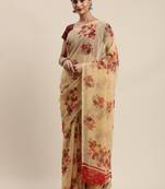 Beige woven chiffon saree with blouse