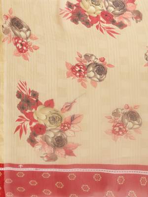 Beige woven chiffon saree with blouse 4