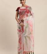 Light pink woven organza saree with blouse