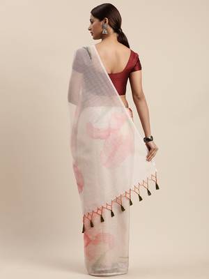 Light pink woven organza saree with blouse 2