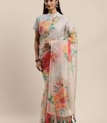 Beige woven organza saree with blouse