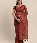 Maroon woven organza saree with blouse