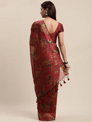 Maroon woven organza saree with blouse 2