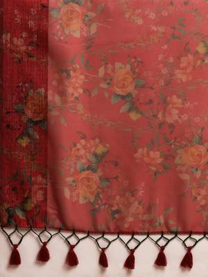 Maroon woven organza saree with blouse 4
