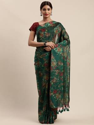 Green woven organza saree with blouse 1