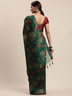 Green woven organza saree with blouse 2