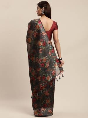 Grey woven organza saree with blouse 2
