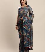 Blue woven organza saree with blouse