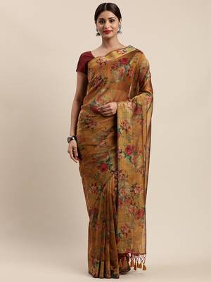 Mustard woven organza saree with blouse 1