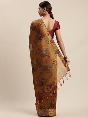 Mustard woven organza saree with blouse 2