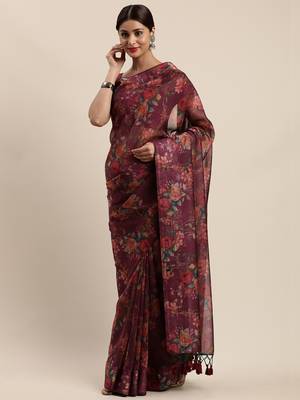 Purple woven organza saree with blouse 1