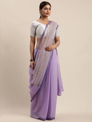 Purple woven faux georgette saree with blouse 1