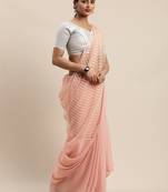 Peach woven faux georgette saree with blouse