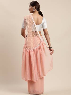 Peach woven faux georgette saree with blouse 2