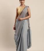 Grey woven faux georgette saree with blouse