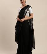 Black woven faux georgette saree with blouse