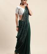 Green woven faux georgette saree with blouse