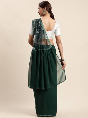 Green woven faux georgette saree with blouse 2