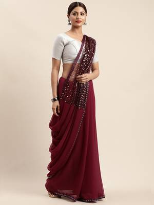 Purple woven faux georgette saree with blouse 1