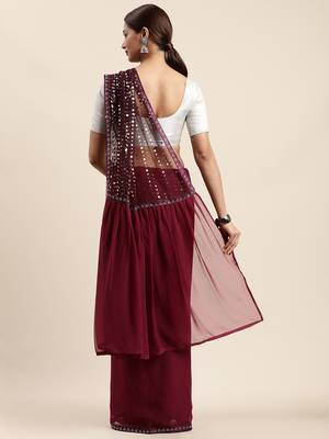 Purple woven faux georgette saree with blouse 2