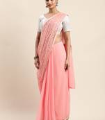 Pink woven faux georgette saree with blouse