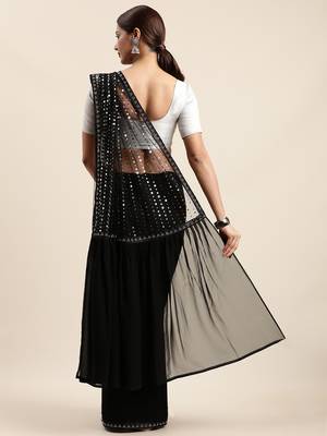 Black woven faux georgette saree with blouse 2