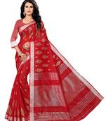 Red printed silk saree with blouse