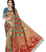 Red printed cotton silk saree with blouse
