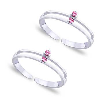 Pink Stone Silver Toe Ring- TR250 2