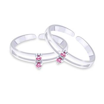 Pink Stone Silver Toe Ring- TR250 3