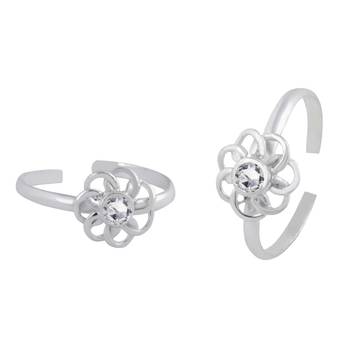 Flower CZ Silver Toe Ring-TR256 1
