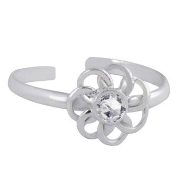 Flower CZ Silver Toe Ring-TR256 2