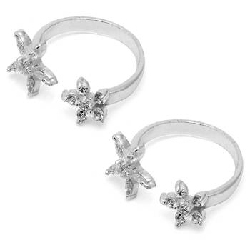 Flower CZ Silver Toe Rings-TR312 2