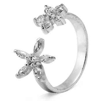 Flower CZ Silver Toe Rings-TR312 3