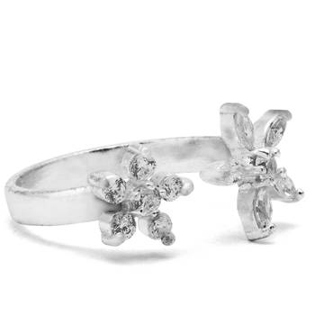 Flower CZ Silver Toe Rings-TR312 4