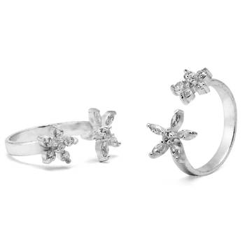Flower CZ Silver Toe Rings-TR312 5