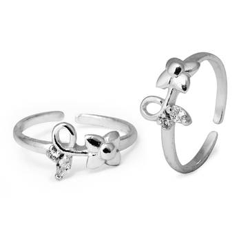 Twisty Flower CZ Silver Toe Rings-TR329 1